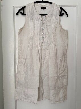 Quince White linen sleeveless dress pleated in size medium